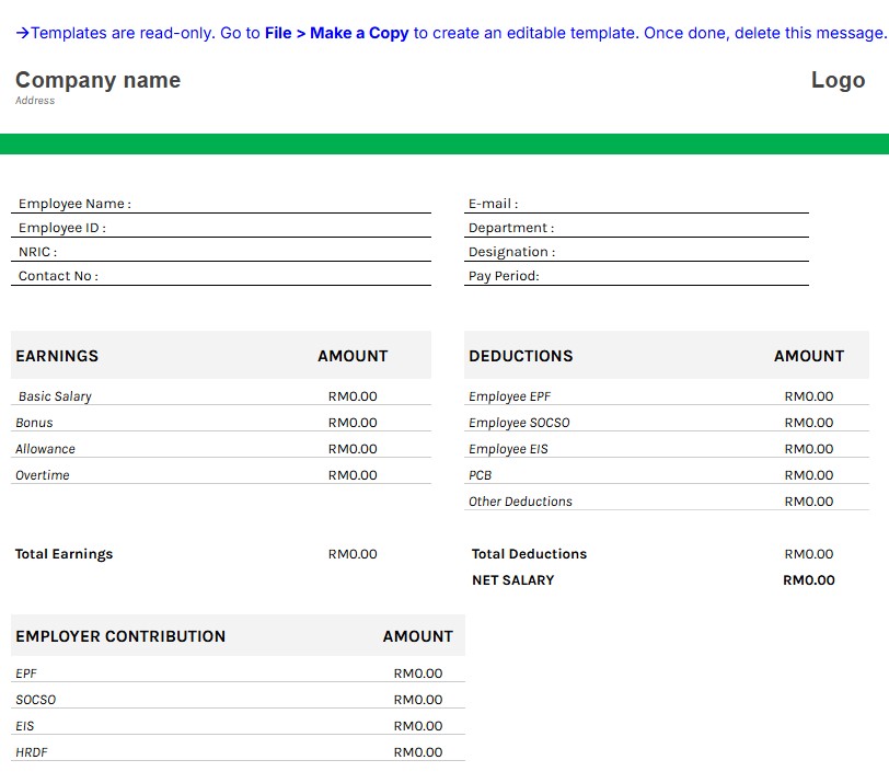 Salary Slip Format with HRDF